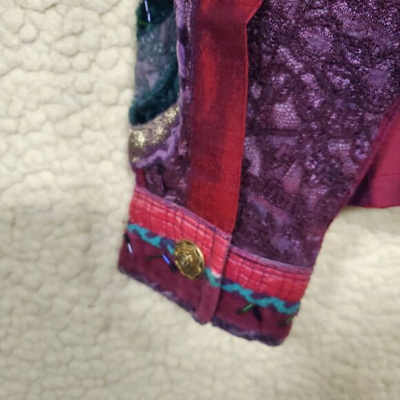 Vintage Sandy Starkman Jacket Women XL Burgundy Pink Blue Paisley Patchwork Boho - Picture 14 of 16